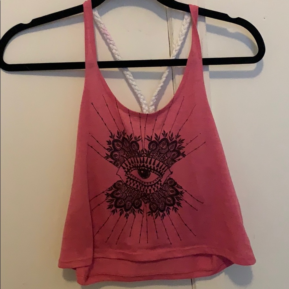 Pink crop top. Evil eye design. Size small